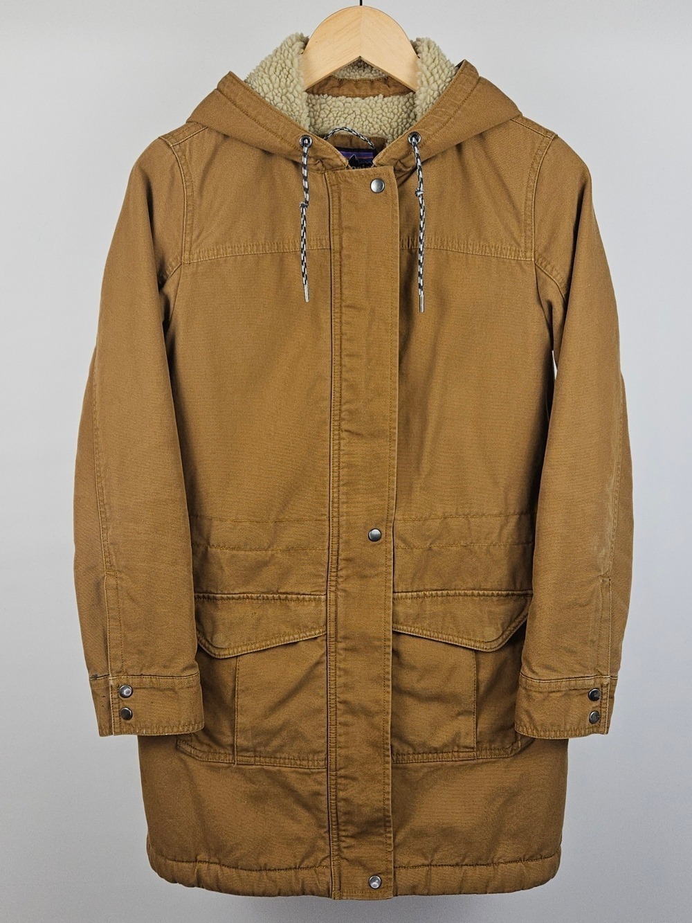 Patagonia Prairie Dawn Parka Womens XS Brown Sherpa Lined Hooded Jacket Coat